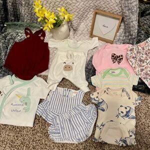 🎀  Baby Girl Clothing Bundle | Size 0–3 M | 10 Pieces | Carter’s, Gerber & More